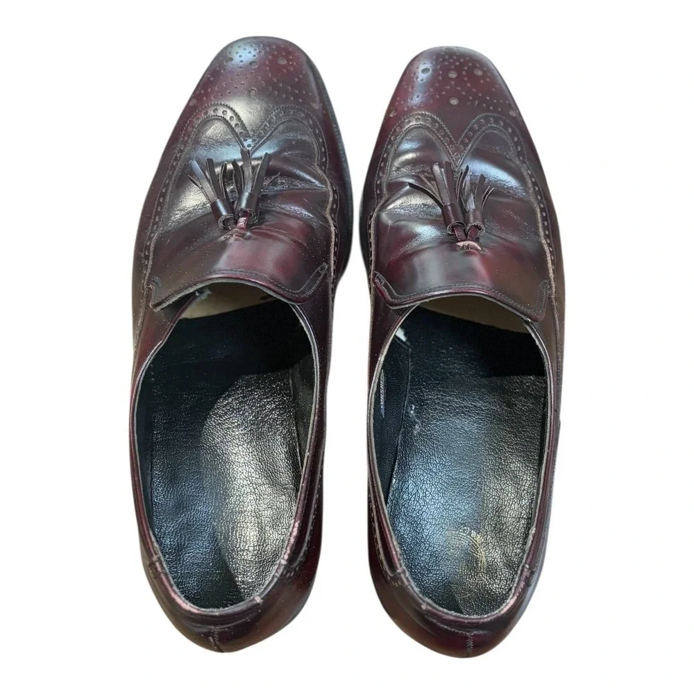 Florsheim Tassel Wingtip Loafers Men 9.5 D Burgundy Leather Brogue Slip On Shoes